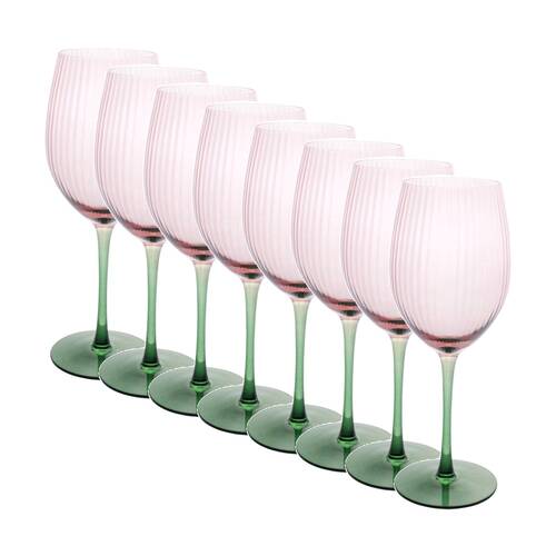 8PK LVD Moss Ribbed Wine Glass Barware/Drinkware Decor Green/Pink 20x20x9.5cm