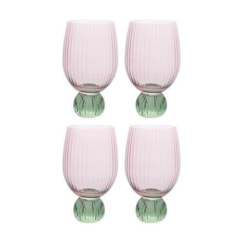 4PK LVD Decorative Moss Ribbed Water Glass Barware/Drinkware Decor Green/Pink