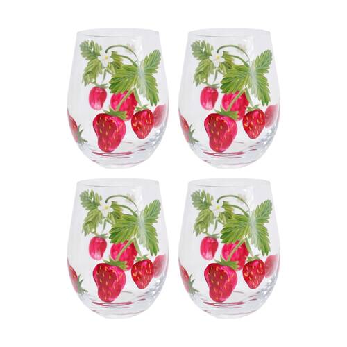 4PK LVD Decorative Strawberry Field Water Glass Barware/Drinkware 10x8.5x8.5cm