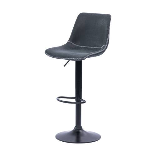 2pc Urban Style Gary Bar Stool Set Gas Lift Chair Furniture Black Metal & PU