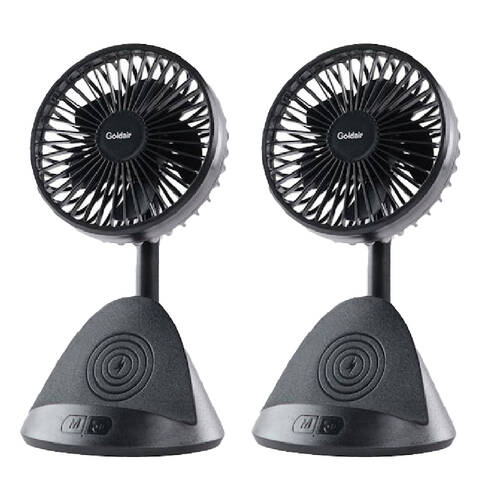 2PK Goldair Portable Rechargeable Desk Fan W/ Wireless Induction Phone Charger