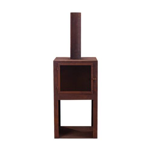 Glow Jasper Outdoor Fire Place Chimenea W/ Wood Storage & Pedestal Base 150cm