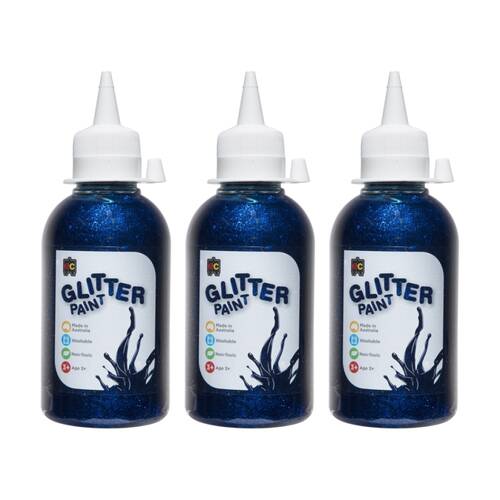 3PK Educational Colours Glitter Acrylic Junior Paint Blue 250ml 3y+