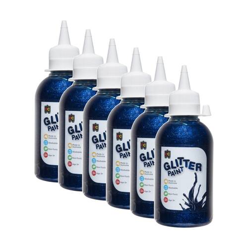 6PK Educational Colours Glitter Acrylic Junior Paint Blue 250ml 3y+