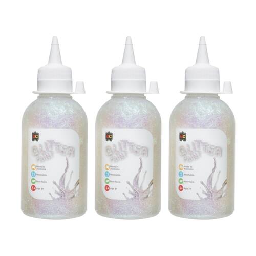 3PK Educational Colours Glitter Acrylic Junior Paint Fairy Krystal 250ml 3y+