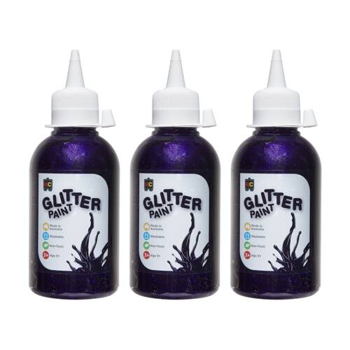 3PK Educational Colours Glitter Acrylic Junior Paint Fairy Purple 250ml 3y+