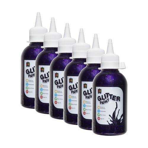 6PK Educational Colours Glitter Acrylic Junior Paint Fairy Purple 250ml 3y+
