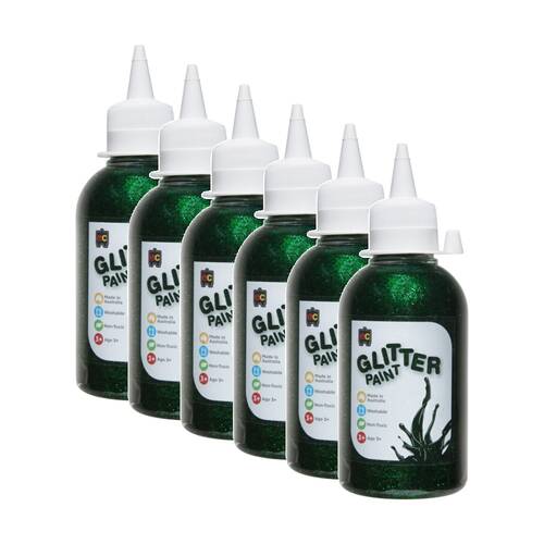 6PK Educational Colours Glitter Acrylic Junior Paint Green 250ml 3y+