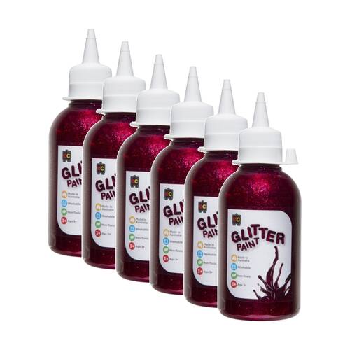 6PK Educational Colours Glitter Acrylic Junior Paint Magenta 250ml 3y+