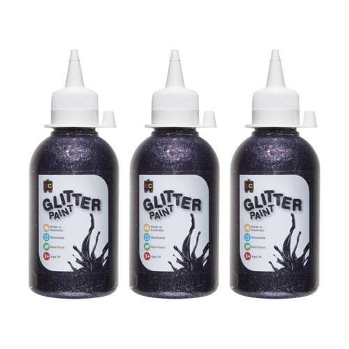3PK Educational Colours Glitter Acrylic Junior Paint Multi 250ml 3y+