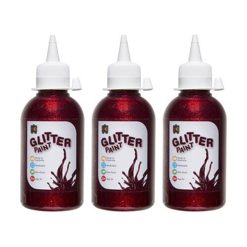 3PK Educational Colours Glitter Acrylic Junior Paint Red 250ml 3y+
