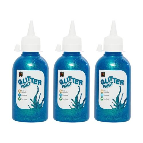 3PK Educational Colours Glitter Acrylic Junior Paint Sky Blue 250ml 3y+