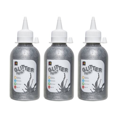 3PK Educational Colours Glitter Acrylic Junior Paint Silver 250ml 3y+