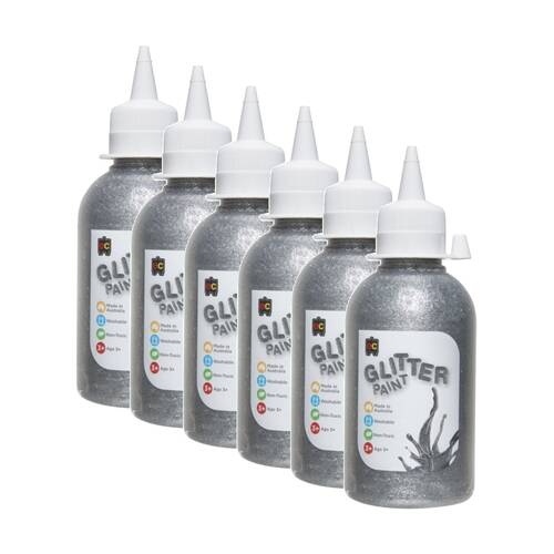 6PK Educational Colours Glitter Acrylic Junior Paint Silver 250ml 3y+