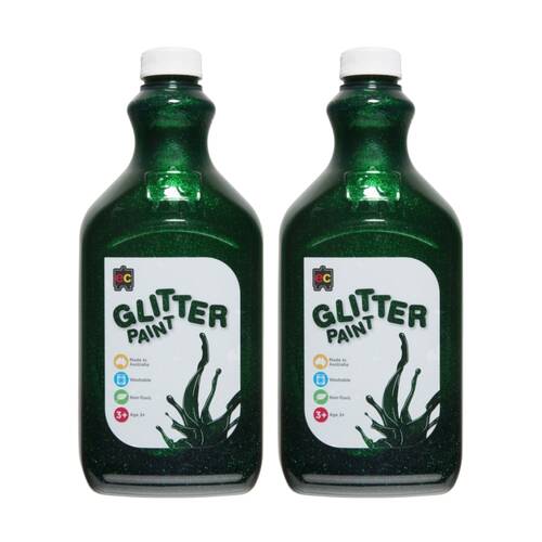 2PK Educational Colours Glitter Acrylic Junior Paint Green 2L 3y+