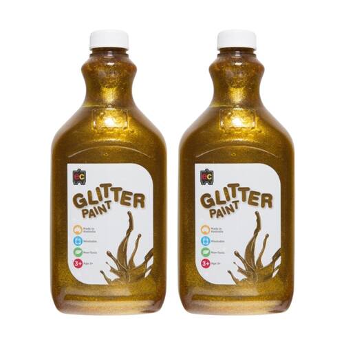 2PK Educational Colours Glitter Acrylic Junior Paint Gold 2L 3y+