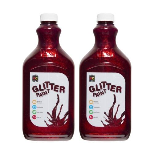 2PK Educational Colours Glitter Acrylic Junior Student Paint Red 2L 3y+