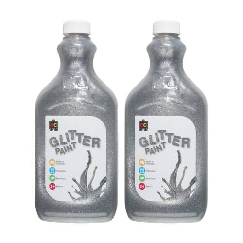 2PK Educational Colours Glitter Acrylic Junior Paint Silver 2L 3y+