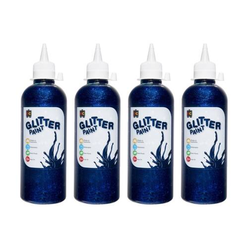 4PK Educational Colours Glitter Acrylic Junior Paint Blue 500ml 3y+