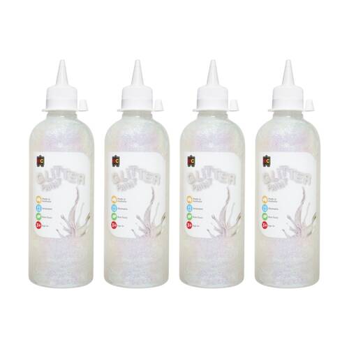 4PK Educational Colours Glitter Acrylic Junior Paint Fairy Krystal 500ml 3y+