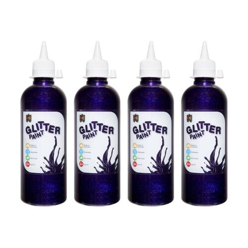4PK Educational Colours Glitter Acrylic Junior Paint Purple 500ml 3y+