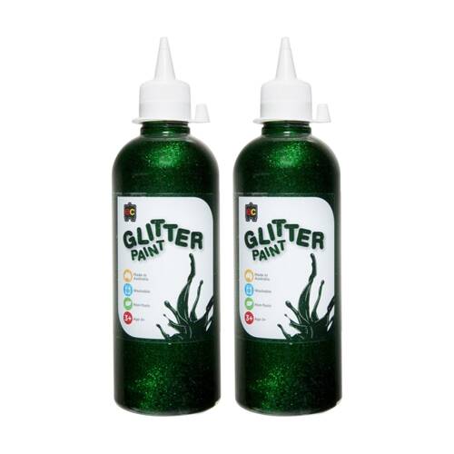 2PK Educational Colours Glitter Acrylic Junior Paint Green 500ml 3y+