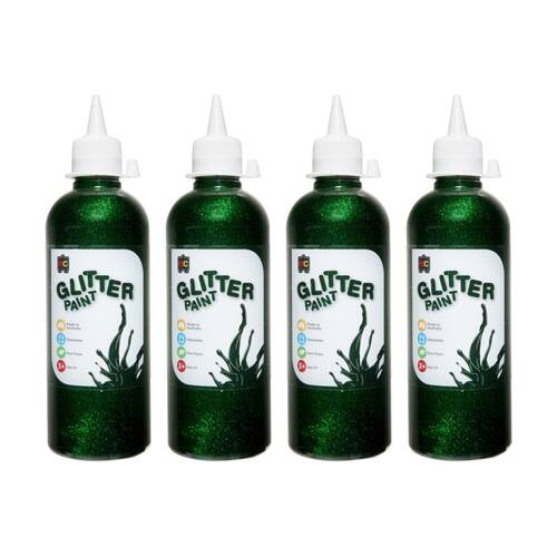 4PK Educational Colours Glitter Acrylic Junior Paint Green 500ml 3y+