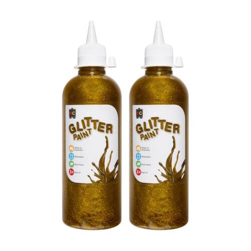 2PK Educational Colours Glitter Acrylic Junior Paint Gold 500ml 3y+