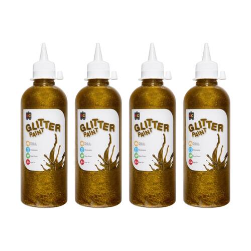 4PK Educational Colours Glitter Acrylic Junior Paint Gold 500ml 3y+