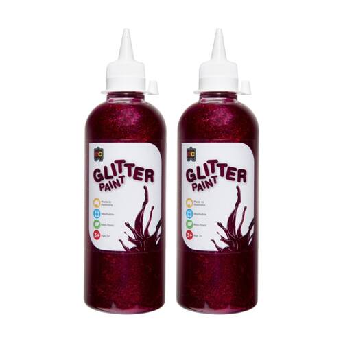 2PK Educational Colours Glitter Acrylic Junior Paint Magenta 500ml 3y+