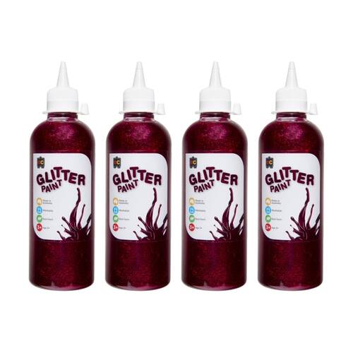 4PK Educational Colours Glitter Acrylic Junior Paint Magenta 500ml 3y+