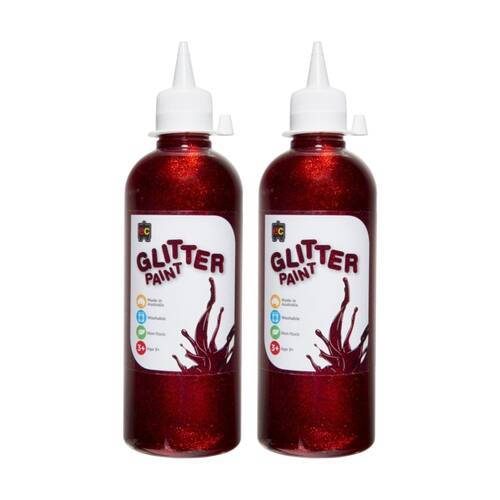 2PK Educational Colours Glitter Acrylic Junior Paint Red 500ml 3y+
