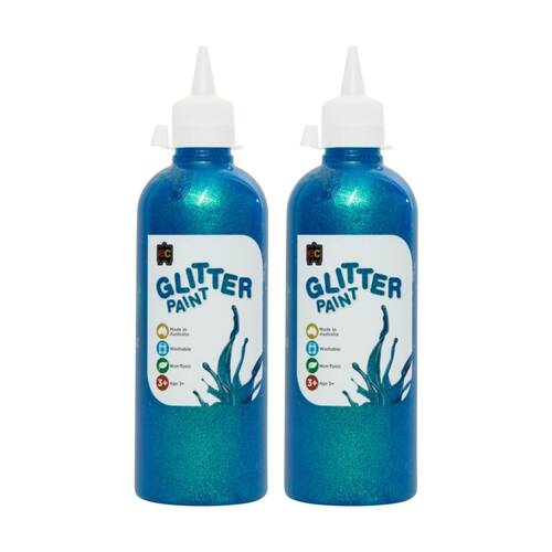 2PK Educational Colours Glitter Acrylic Junior Paint Sky Blue 500ml 3y+
