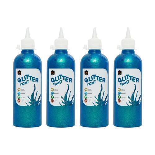4PK Educational Colours Glitter Acrylic Junior Paint Sky Blue 500ml 3y+