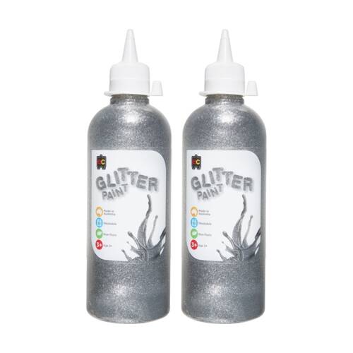 2PK Educational Colours Glitter Acrylic Junior Paint Silver 500ml 3y+