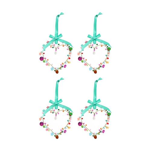 4PK LVD Handmade Multi Beaded Heart Hanging Decorative Seasonal Ornament Small