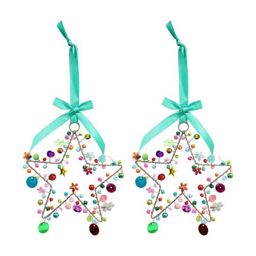 2PK LVD Handcrafted Multi Beaded Wire Star Hanging Decorative Ornament 10cm