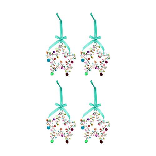 4PK LVD Handcrafted Multi Beaded Wire Star Hanging Decorative Ornament 10cm