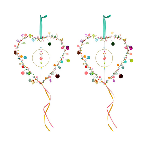 2PK LVD Handcrafted Multi Beaded Heart Hanging Decorative Ornament 17cm