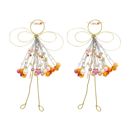 2PK LVD Handcrafted Salmon Rose Beaded Angel Seasonal Decor Ornament 15cm