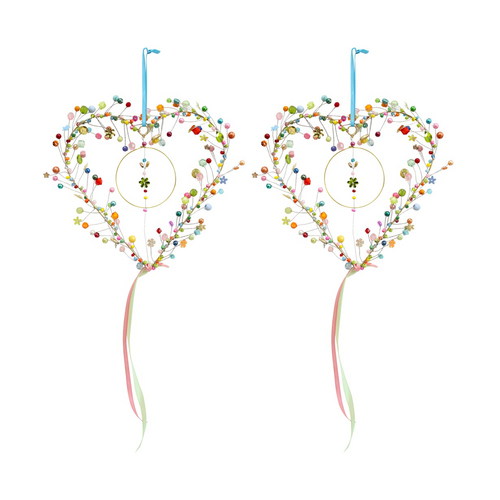 2PK LVD Handcrafted Pastel Beaded Wire Heart Hanging Decorative Ornament 17cm