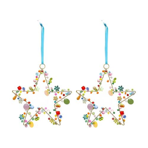 2PK LVD Handcrafted Pastel Beaded Star Hanging Decorative Ornament 12cm