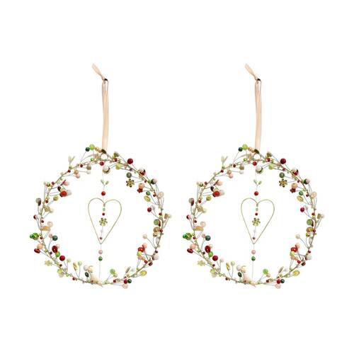 2PK LVD Blushing Beaded Hanging Ornament Wreath Seasonal Decor 17cm