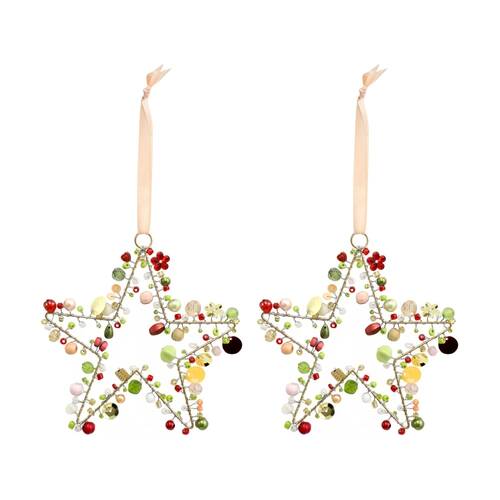 2PK LVD Handcrafted Blushing Beaded Star Hanging Decorative Ornament 12cm 