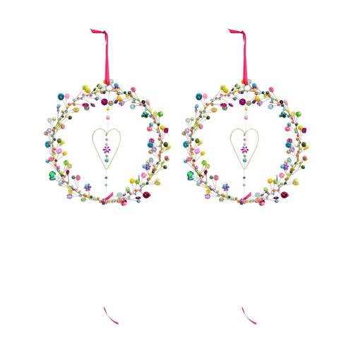2PK LVD Solei Beaded Hanging Ornament Wreath Seasonal Decor 17cm Multicoloured