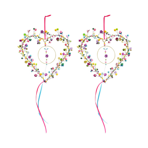 2PK LVD Handcrafted Solei Beaded Wire Heart Hanging Decorative Ornament 17cm
