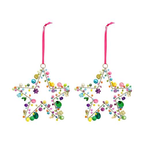 2PK LVD Handcrafted Solei Beaded Star Hanging Decorative Ornament 12cm
