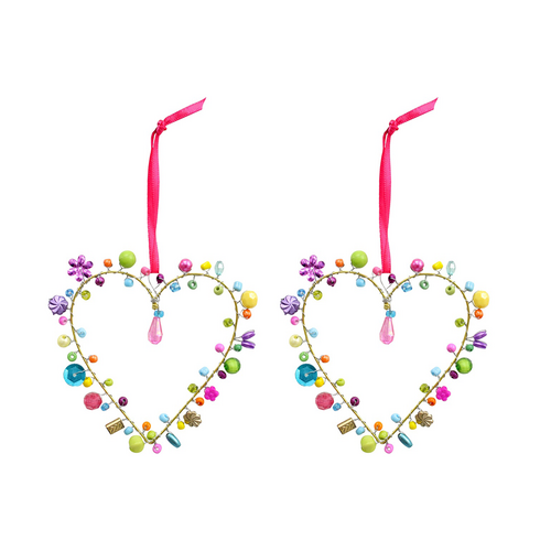 2PK LVD Handcrafted Solei Beaded Heart Hanging Decorative Ornament 8cm
