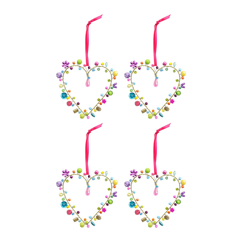 4PK LVD Handcrafted Solei Beaded Heart Hanging Decorative Ornament 8cm