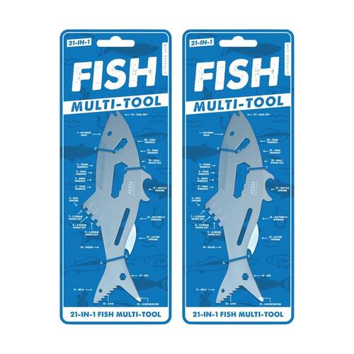 2x Gift Republic Fish Shaped 21-in-1 Outdoor Multi-Tool W/ Bottle Opener Silver